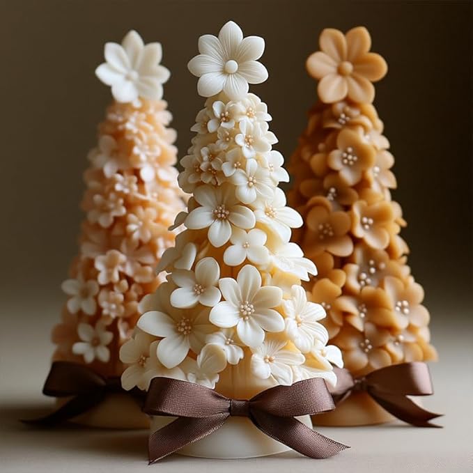 3D Christmas Tree Silicone Candle Soap Epoxy Resin Wax Mold Silicone Shapes Christmas Trees Mold for Candle Resin Soap Craft Cake Chocolate Making Kit Christmas Gift (Flower Christmas Tree)