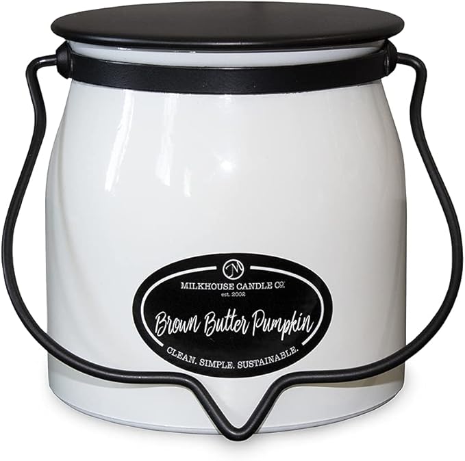 Milkhouse Candle Company Brown Butter Pumpkin Soy Candle - Pumpkin Puree | Toasted Spices | Vanilla Cream Scented - 16 oz Butter Jar with Lid, 65+ Hour Burn Time, Made in the USA