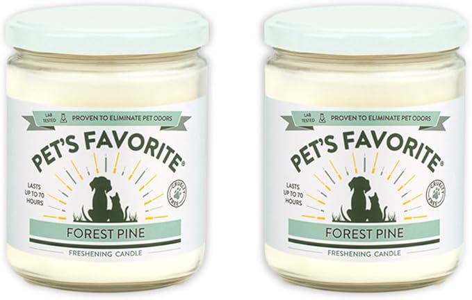 Pet's Favorite Scented Candles with a Cotton Wick, Clean Burning Pet Candles with a Natural Fiber Wick and 70 Hour Burn Time, Forest Pine Pack of 2