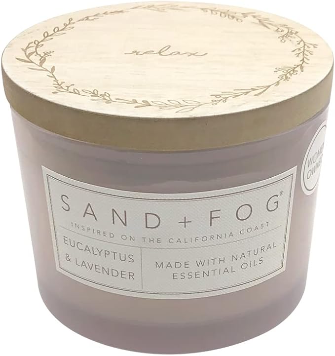 Sand + Fog Scented Candle - Eucalyptus Lavender – Additional Scents and Sizes – 100% Cotton Lead-Free Wick - Luxury Air Freshening Jar Candles - Perfect Home Decor – 12oz
