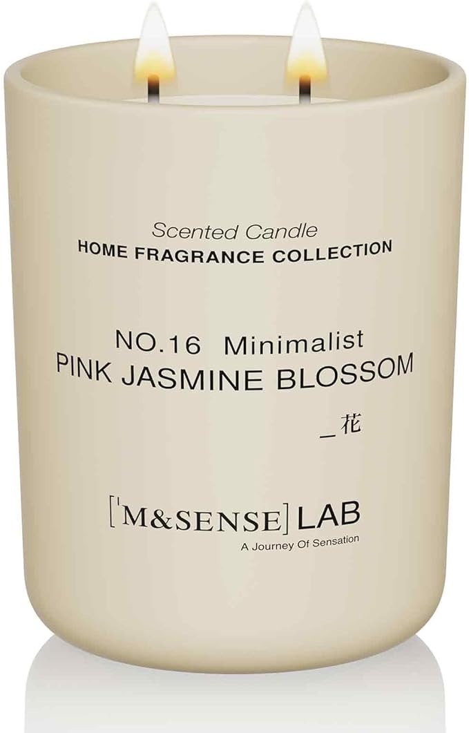 M&SENSE Natural Soy Large Candle| Pink Jasmine Blossom | 16.6 oz, 95H Burn | Mini Spring Scented Candles for Relaxation, Valentines Day Gift, Home Décor | for Bedroom, Office, Party
