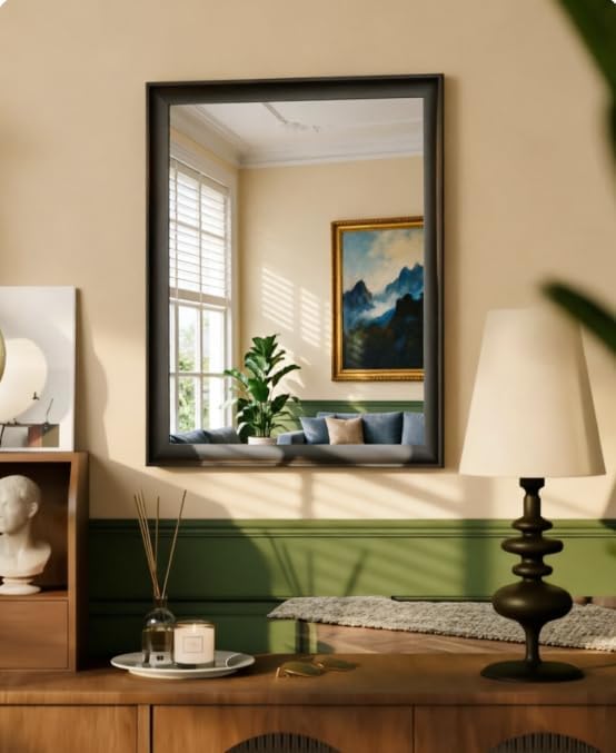 USHOWER 2 Pack Black Bathroom Mirrors for Over Sink 24x36 Inch, Metal Framed Rectangle Vanity Mirror for Wall, Bedroom, Living Room, Entryway, Anti-Rust, HD Tempered Glass, Horizontal/Vertical