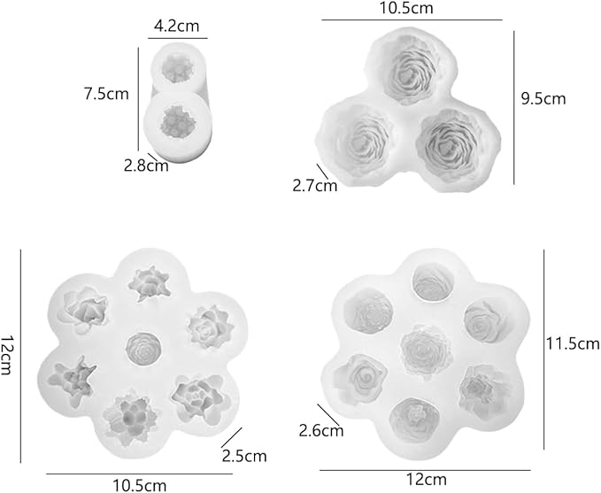 Silicone Flower Molds Set, 3D Rose Peony Succulent Design, 7-Cavity Resin Casting Molds for Candle Making, Soap, Wax Melts, Epoxy Crafts, Cake Decoration