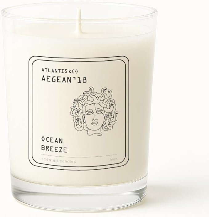 Scented Candle – Ocean Breeze (Aegean'18) – Soy Wax, Long-Lasting Burn, Aromatherapy Candle for Home & Gift – 8 oz – ATLANTIS&CO