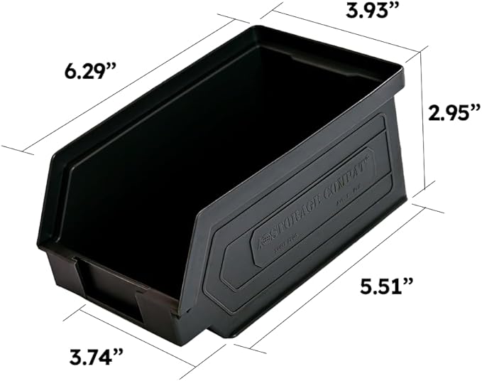 Plastic Storage Bins, Hanging, Stackable, Storage Organizer Bin for Warehouses, Workshops 7-Inch x 4-Inch x 3-Inch (Black, 50-Pack)
