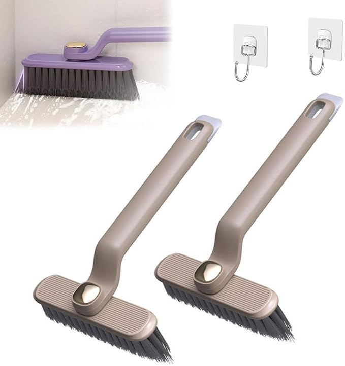 Multi-Function Rotating Crevice Cleaning Brush, 360 Degree Rotating No Dead Corners Hard Bristle Crevice Gap Brush Tool for Bathroom Household Kitchen (Khaki 2pcs)