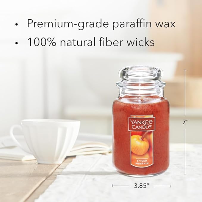 Yankee Candle Spiced Pumpkin Scented Classic 22oz Large Jar Single Wick Over 110 Hours of Burn Time Perfect Accent for Fall Decor & Gifting