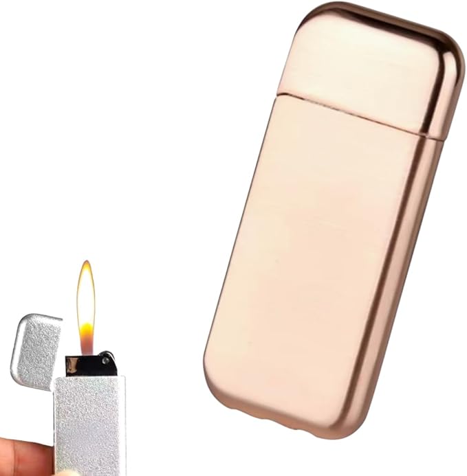 NIVEK Slim Compact Lighter, Ultra Thin, Small Portable, Soft Flame Refillable for Men Women (Rose Gold)