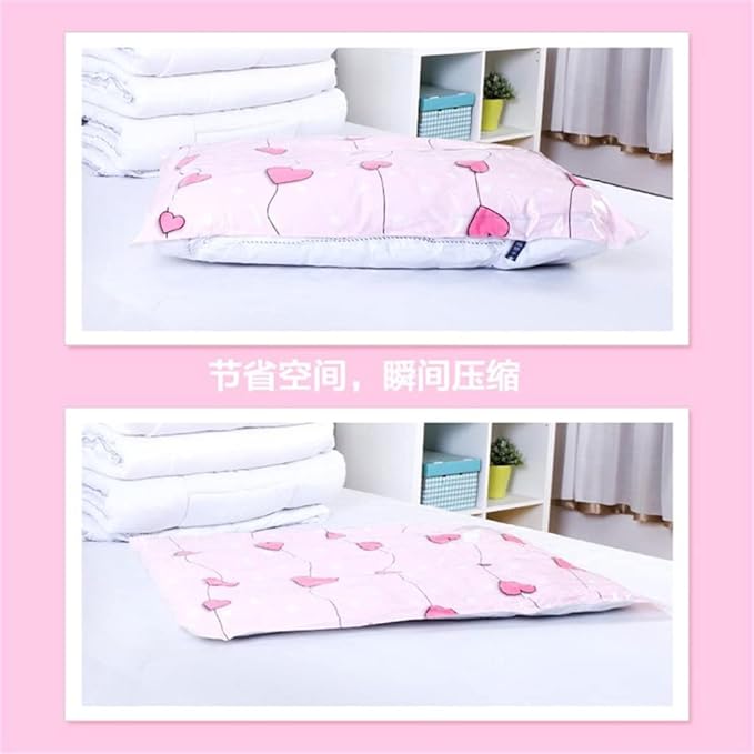 10Pcs Home Vacuum Bfor Clothes Storage Bwith Valve Transparent Border Foldable Compressed Organizer Saving Seal Packet, 100*80Cm, Pink Manual Air Pump, Xwgyl-0129/Pink Manual Air Pump/100*80