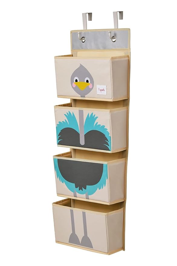 3 Sprouts Over The Door Baby Organizer - Essential Newborn Nursery Storage, Toy Organizer for Room and Closet - Bedroom Storage - Hooks Included, Ostrich