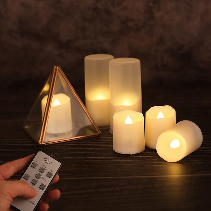 Rechargeable Flameless Flickering Tea Light Candles Remote Control High Brightness Votive Candles with Cycling Timer, for Home and Holiday Decor, Pack of 6.