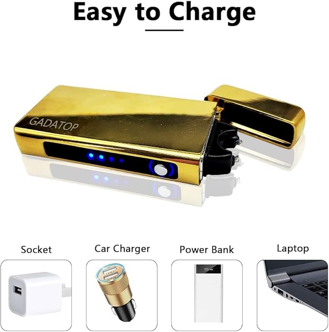 GADATOP Electric Lighter Dual Arc Plasma Lighter USB Rechargeable, Windproof Flame Lighters Electronic Lighters for Candle Incense Camping (Gold)