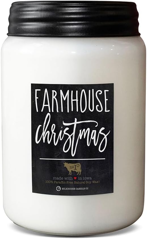 Milkhouse Candle Company - Farmhouse Christmas Scented Soy and Beeswax Candle - 26oz Mason Jar - 100% Natural, Paraffin Free, with Premium Fragrance Oil, Glass Jar with Lid