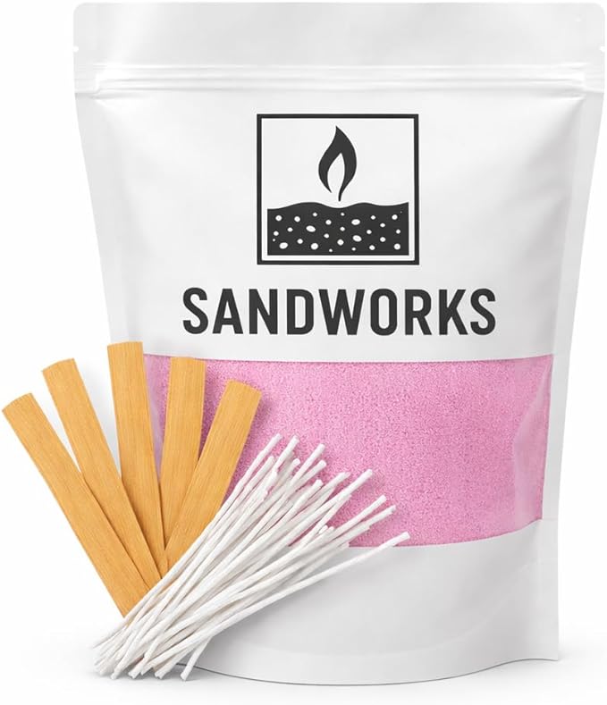 Sand Wax Candle Making Kit – 5 Wooden Wicks & 15 Cotton Wicks, 500 g Premium Fragrance-Free Sand Wax (Rose Blush (Pink)
