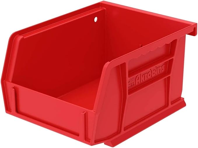 Akro-Mils 30210 AkroBins Plastic Storage Bins, Space-Saving Stackable Bins for Garage, Pantry, Craft Organization, 5" x 4" x 3", Red, 24-Pack