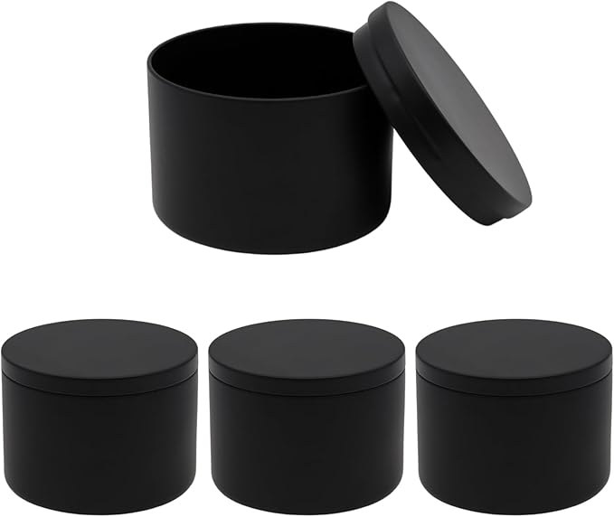 JAKOUE 4pcs Black 8oz Candle Tins with Lids - Premium Metal Candle Jars for DIY Craft, Wax Melts & Small Business (Leak-Proof Candle Containers) 80mm*60mm/3.15"*2.36"