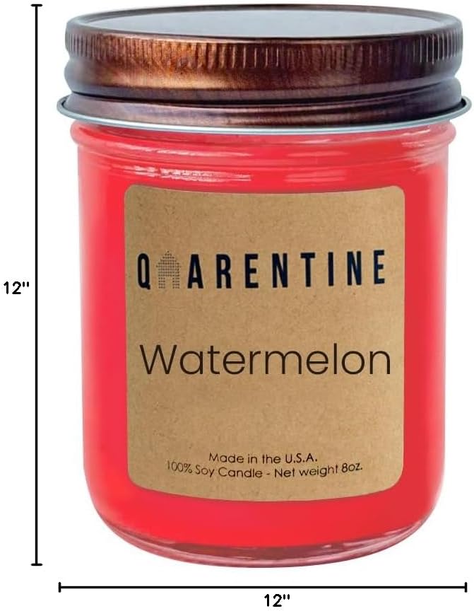 Organic Soy Wax Watermelon Scented Candle - 100% Pure Soy Wax & Essential Oils - Fruity Aroma - Long Burning time and Non Toxic - Made in USA (8oz)