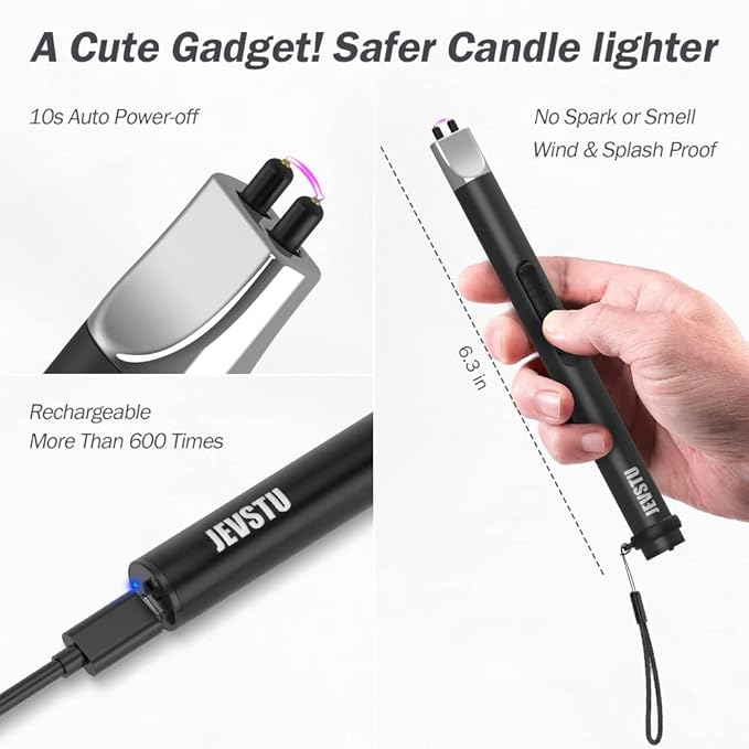 Candle Lighter, Electric Rechargeable USB Lighter, Arc Windproof Flameless Plasma Long Stick, No Butane Fluid, Perfect for Candle BBQ Camping Kitchen Stove, Black and White