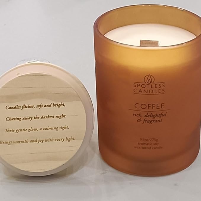 Coffee Candle - 9.7oz 55 Hrs Burn Time - Frosted Jar Candles with Wooden Wick in Gift Box with Gold Foil Strip for Elegence - Coffee Scented Candle
