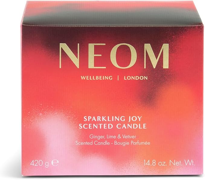 NEOM Sparkling Joy Scented Candle, 3 Wick, 185g I Ginger, Lime and Vetiver I 100% Naturally Derived Wax I 100% Natural Fragrances I Invigorating