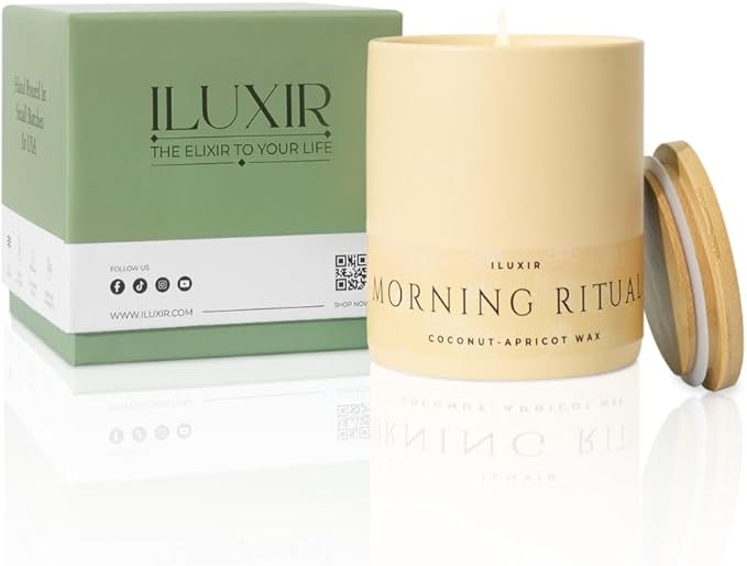 Morning Ritual Scented Candle – Earthy Moss, Palo Santo & Sandalwood, Perfect for Slow Mornings, Meditation, Yoga & Relaxation – Vegan & Phthalate-Free – 13 oz with Bamboo Lid