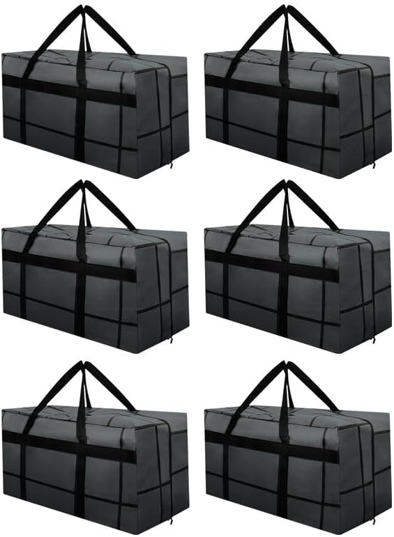 6Pack Extra Large Heavy Duty Moving Bags with Zippers & Reinforced Handles Heavy-Duty Storage Totes – Moving Boxes for Clothes, College Supplies, and Moving – Waterproof & Foldable (Large)
