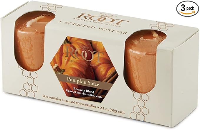 Root Candles Fall Scented Votive Candles Beeswax Blend Premium Handcrafted 20-Hour Votives, 3-Count, Pumpkin Spice