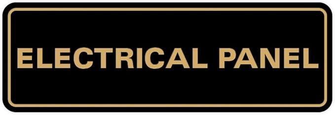 All Quality Standard Electrical Panel Wall or Door Sign - Durable Material | Clear and Functional Sign | Easy Installation‌ - Black/Gold - Large (1 Pack)