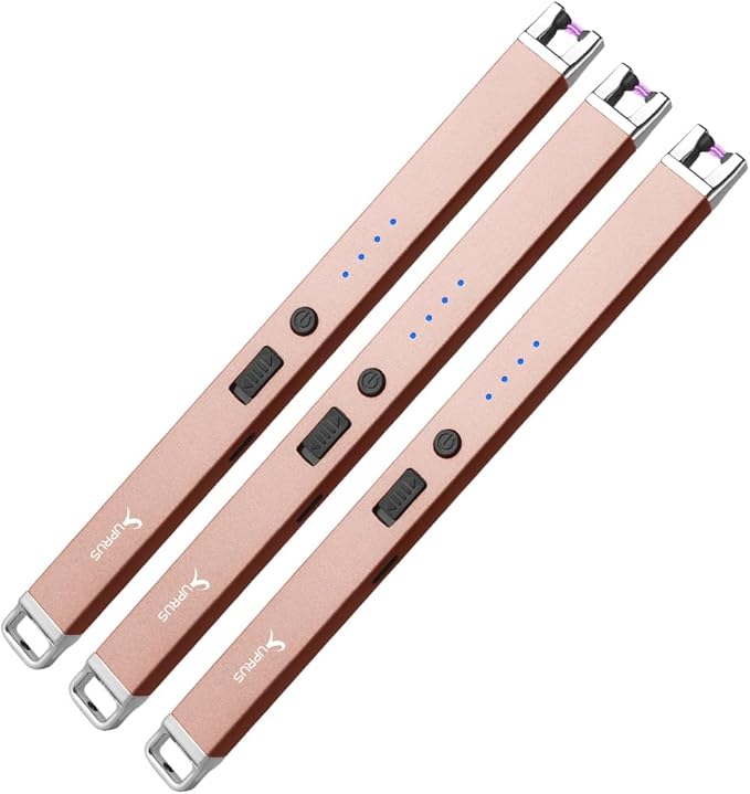 Electric Arc Windproof USB Lighter Flameless Rechargeable Lighter with Safety Lock for Candle (Rose Gold, 3Packs)