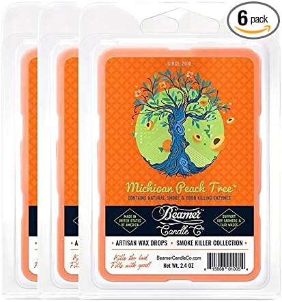 Beamer Candle Co. - Michigan Peach Tree Wax Melt – Sweet Juicy Peach & Orchard Scent – Georgia Peach, Geranium, Bergamot - 3 Packs of 6 Cubes – Odor Eliminating – High Fragrance – 40 Hour Burn Time