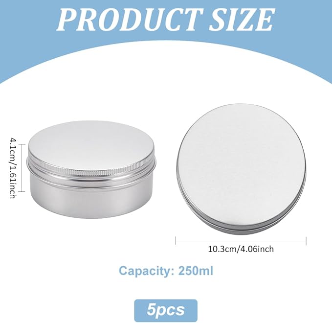 BENECREAT 5 Pack 8.5 OZ Tin Cans Screw Top Round Aluminum Cans Screw Lid Containers - Great for Store Spices, Candies, Tea or Gift Giving (Platinum)
