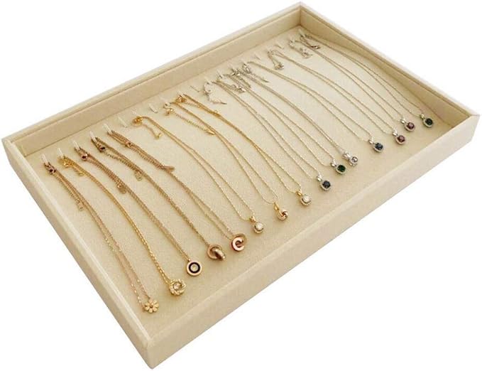 Stackable Jewelry Display Tray Necklace Bracelet Watch Organizer Premium Grad Beige Velvet Home Store Shows Gallery Drawer Divider Closet Organization