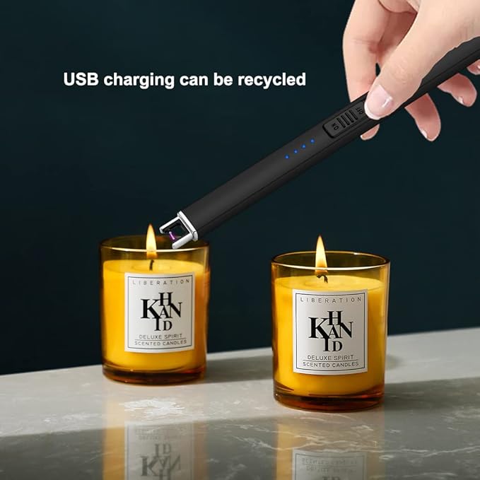 MeeToo Electric Candle Lighter Rechargeable Type-C - Gifts for Wife Men Women Nana, USB Plasma Arc Windproof Lighters for Candle Christmas Camping Kitchen Black