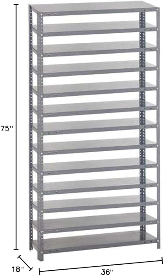 Quantum Storage Systems 1875-000 Shelving Unit for Shelf Bin System (Bins Sold Separately), 18" W x 36" D x 75" H