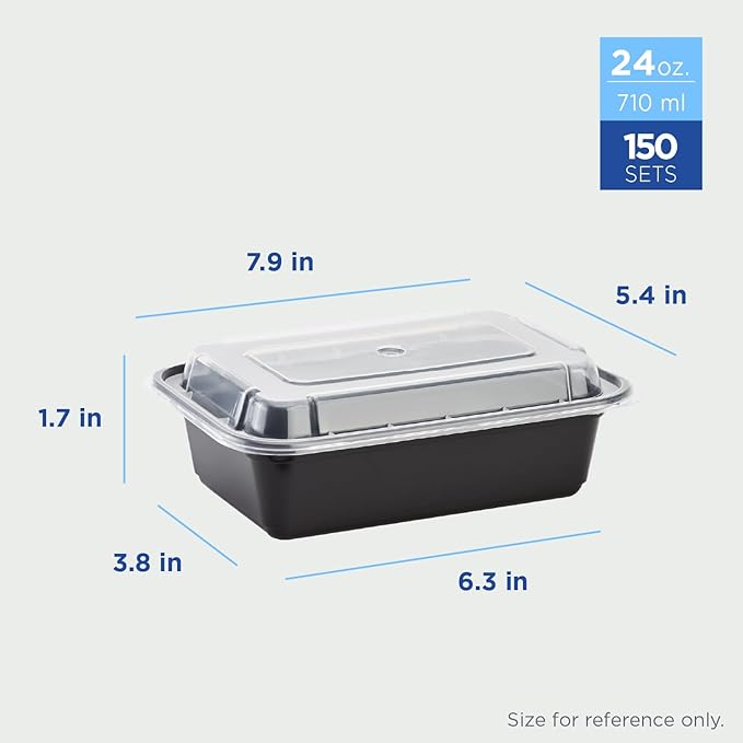 Karat Meal Prep Containers [24 oz - 150 ct] Reusable & Disposable Take Out Containers with Lids - Microwave & Dishwasher Safe Bento Boxes