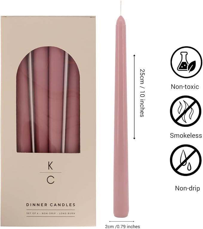 Tapered Dinner Candles - Soy & Paraffin Blend, Dinner Candles with Long-Lasting 7-Hour Burn for Stylish Homes - Candle in Curated Colors Ideal Gift for Hosts, Brides & Event Planners-Dusty Rose