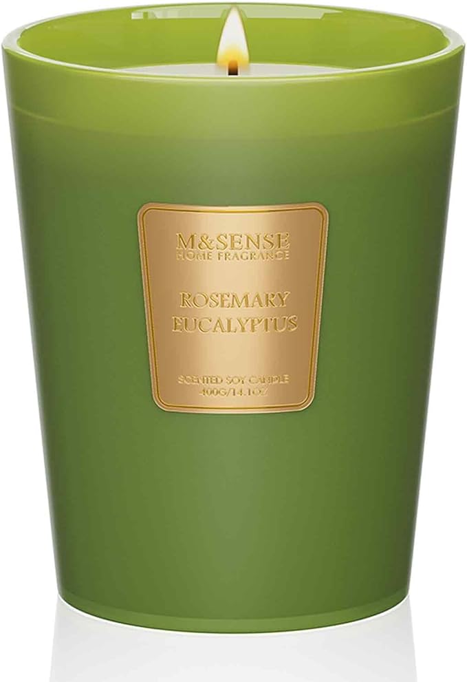 M&SENSE Rosemary Eucalyptus Soy Candle, 14.1oz 60H Long Lasting, Aromatherapy Candle for Bathroom Freshness Winter Home Decor Housewarming Gifts