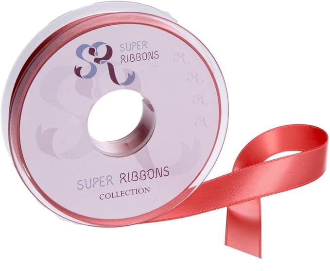 SR SUPER RIBBONS®™- Full Reel 10mm Double Faced Satin Ribbon, 20 Metres on Reel - Deep Peach