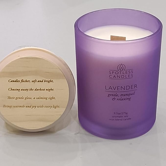 Lavender Candle 9.7 oz: 55 Hrs Burn Time - Lavender Scented Candles in Frosted Glass Jar with Wooden Crackling Wick in a Luxurious Gold Foil Lined Gift Box