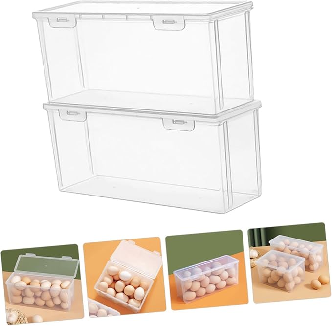 Large Capacity 2800ml Food Storage Container Set of 2, Refrigerator Vegetable Fruit Box with Egg Holder and Bread Keeper for Kitchen Fresh Keeping