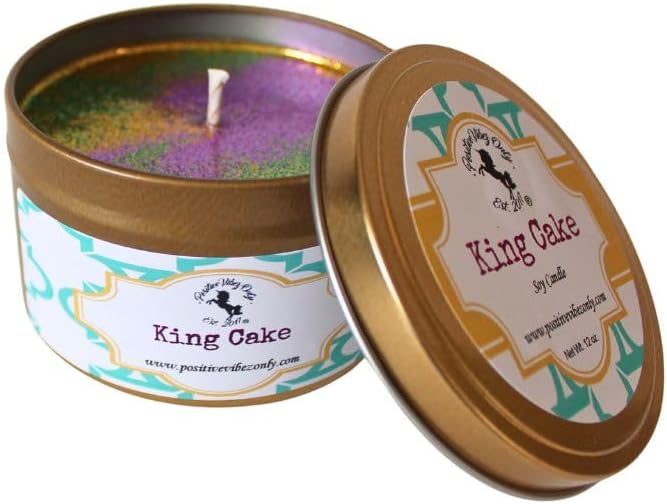 Positive Vibez Only King Cake Candle Scented Soy Candle, 5 Ounce Travel Tin, Single Wick Candle, 25 Hours of Burn Time, Gift