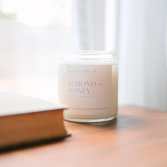 River Birch Candles Almond & Honey Scented Candle | Premium, All-Natural, Non-Toxic, Soy Candles | 16oz 90 Hr Burn Time | Cozy Relaxing Gifts for Home