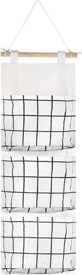 FuninCrea Linen Fabric Hanging Organizer, Waterproof Wall Storage Bag with 3 Pockets, Space Saving Hanging Wall Organizer for Living Room, Bedroom, Bathroom (White)