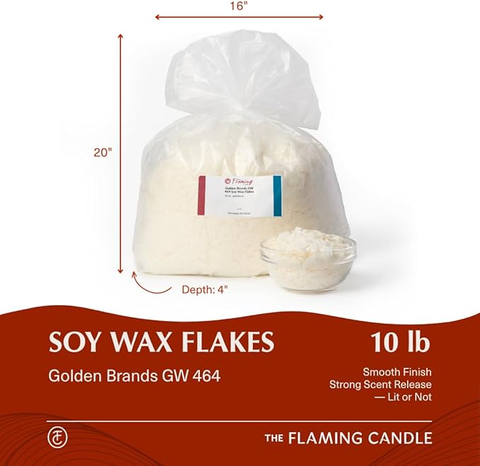 TFC All Natural Premium Soy Flakes Golden Wax 464, Easy to Melt and Measure, Candle Making Supplies for DIY Projects and Candle Making Kits (10 LB)