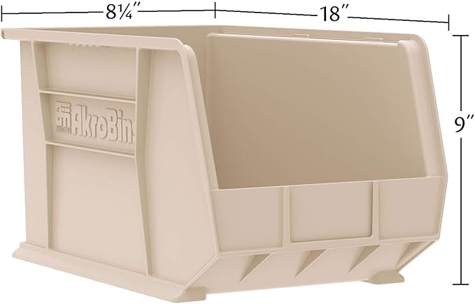 Akro-Mils 30265 AkroBins Plastic Storage Bins, Space-Saving Stackable Bins for Garage, Pantry, Craft Organization, 18-" x 8.25-" x 9-", Yellow, 6-Pack