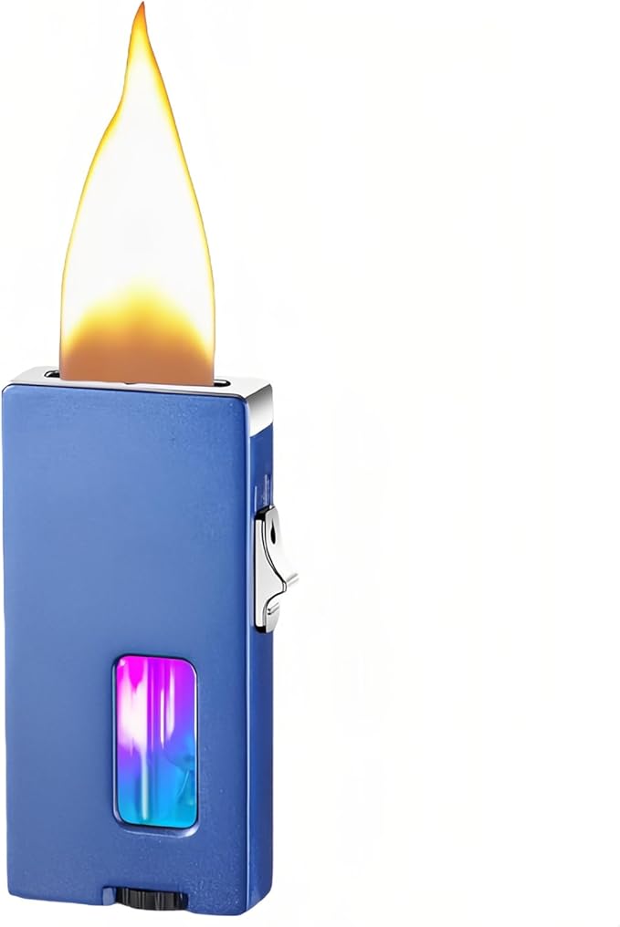 Extra Wide Flame Butane Lighters, Gravity Sensing Shake to Ignite, Adjustable Flame Size, USB-C Charging and Refillable Lighter with Safety Lock (Fuel Not Included) (Blue)