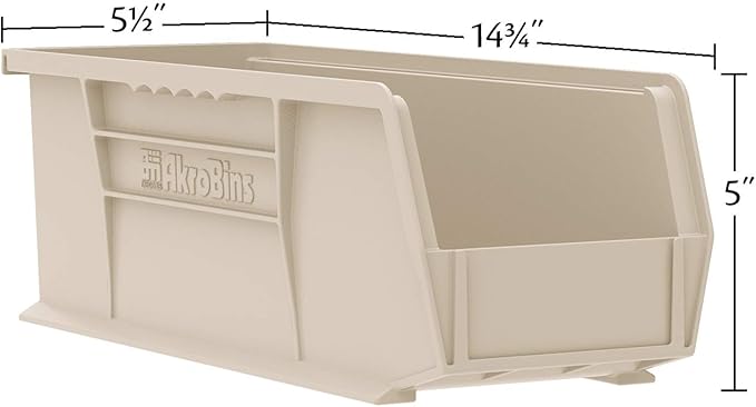 Akro-Mils 30234 AkroBins Plastic Storage Bins, Space-Saving Stackable Bins for Garage, Pantry, Craft Organization, 15" x 5" x 5", Blue, 12-Pack