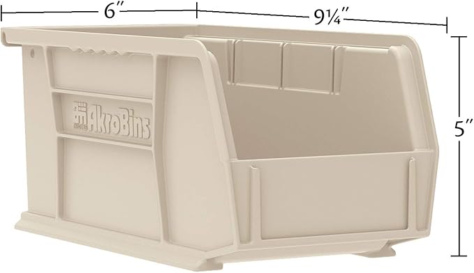 Akro-Mils 30237 AkroBins Plastic Storage Bins, Space-Saving Stackable Bins for Garage, Pantry, Craft Organization, 9" x 6" x 5", Red, 12-Pack