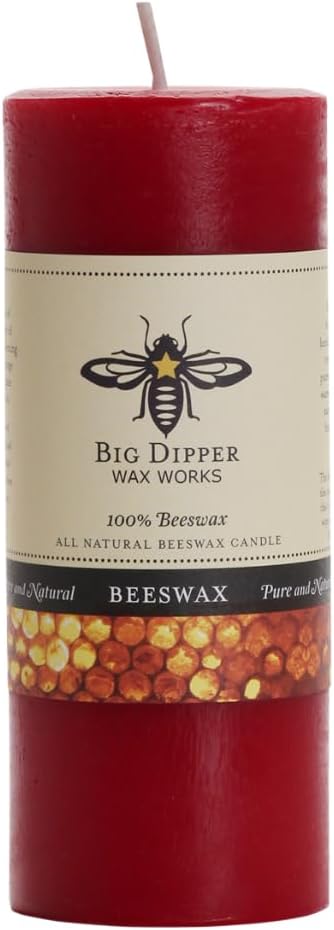Big Dipper Wax Works Red Pillar Candle, 40-Hour Long Burn, Pure Beeswax Candle, 2" x 4.75”