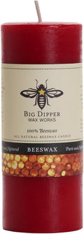 Big Dipper Wax Works Red Pillar Candle, 40-Hour Long Burn, Pure Beeswax Candle, 2" x 4.75”